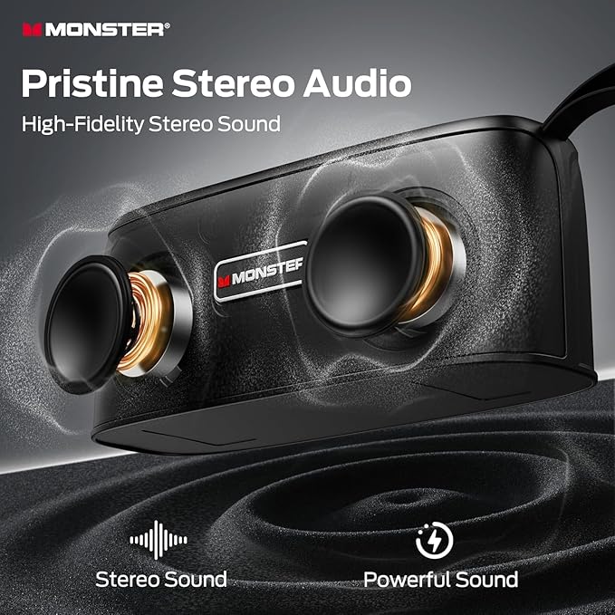 Monster Shock Portable Bluetooth Speaker, True Wireless Speaker, 30W Loud Stereo Sound, IPX6 Waterproof,17 Hours Playback, Bluetooth 5.4 TWS Pairing ，Outdoor Speakers with Handle