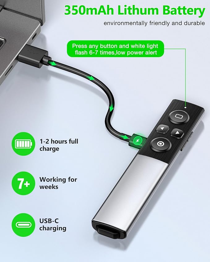 Wireless Presentation Clicker- Clicker for Powerpoint Presentations- Rechargeable Presentation Remote, Slide Advancer for Keynote/PPT/Mac/PC/Laptop