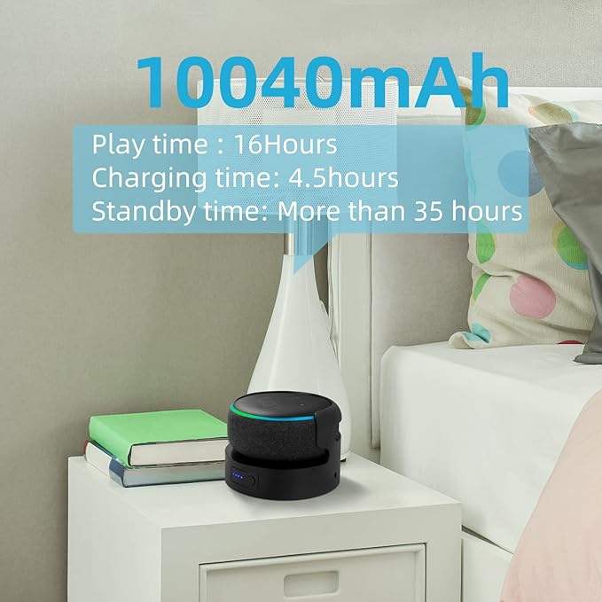 Battery Base for Dot 3rd Gen &Google Mini 2 Battery Stand Portable Charger for Dot 3rd Back up Battery 16 Hours Play time, Not Include D0t 3