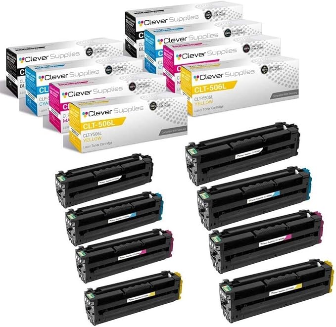 CS Replacement Toner Cartridge Compatible with Samsung CLP 680 CLT-K506L Black CLT-C506L Cyan CLT-Y506L Yellow CLT-M506L Magenta CLP-680 680ND CLX-6260 6260FW 6260FD 6260FR 6260ND 8 Color Set
