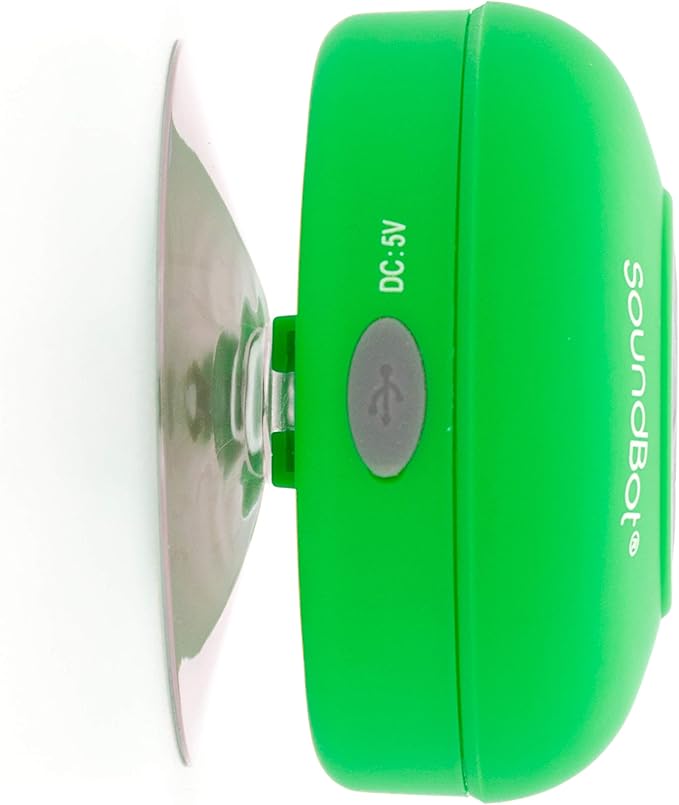 Soundbot SB510 HD Water Resistant Bluetooth Shower Speaker, Handsfree Portable Speakerphone with Built-in Mic, 6hrs of Playtime, Control Buttons and Dedicated Suction Cup for Showers (Green)
