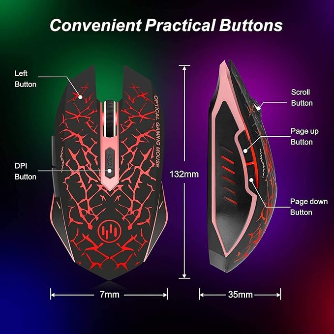 VEGCOO C12 Wireless Gaming Mouse,Rechargeable Mice Silent Click Cordless Mouse with 6 Buttons PC Gaming Mice Advanced Technology with 2.4GHZ Up to 2400DPI for PC Laptop (Red)