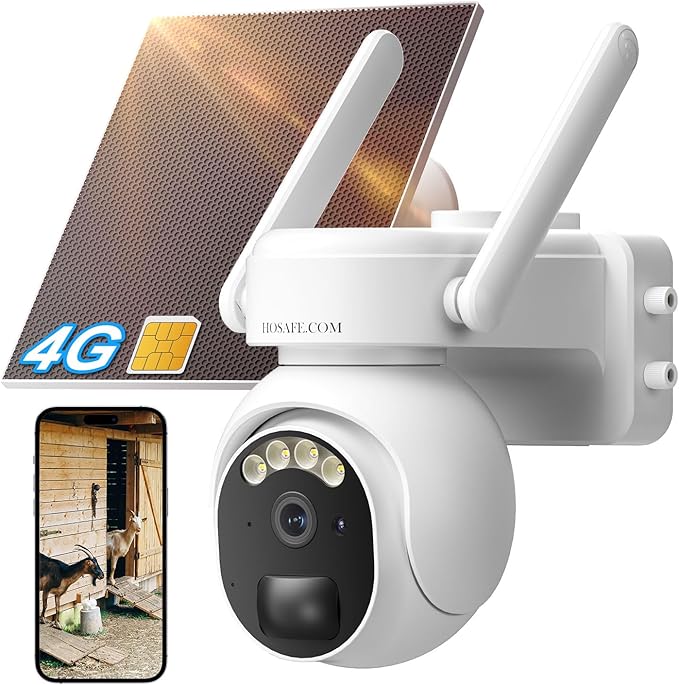 4G LTE Cellular Security Camera Wireless Outdoor, No WiFi Security Camera with Solar Panel, Off Grid Cell Camera for Jobsite, Built-in SIM Card