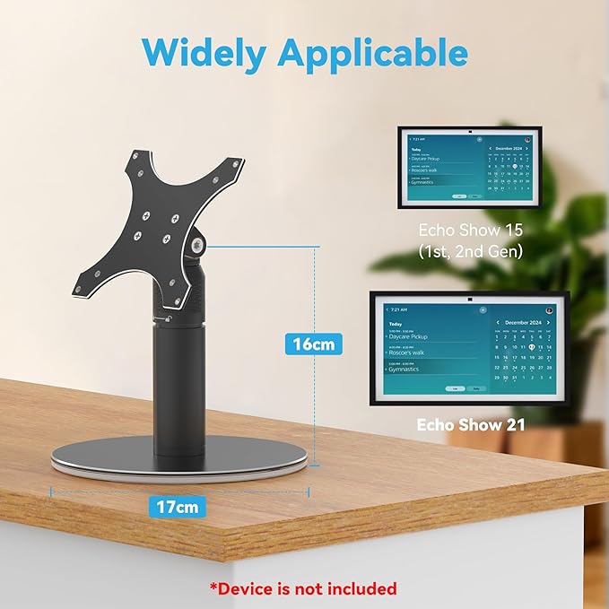 Almoz Desk Stand for Echo Show 21, Echo Show 15 (All Generations), Raises Up to 9.5" from Desk, Tilt and Swivel Mount for Alexa Echo Show 21, No Tools Required, Stable Centered Rod Design (UP-Blcak)