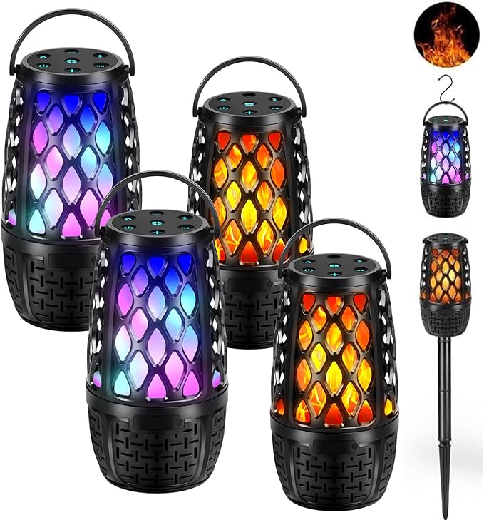 Upgraded Outdoor Speakers with Flame Light, Outdoor Bluetooth Speakers with Colorful LED, IPX6 Waterproof Gifts for Men, Auto-Sync Up to 100 Speaker, BT 5.3 HD Surround Sound, for Patio/Yard/Porch