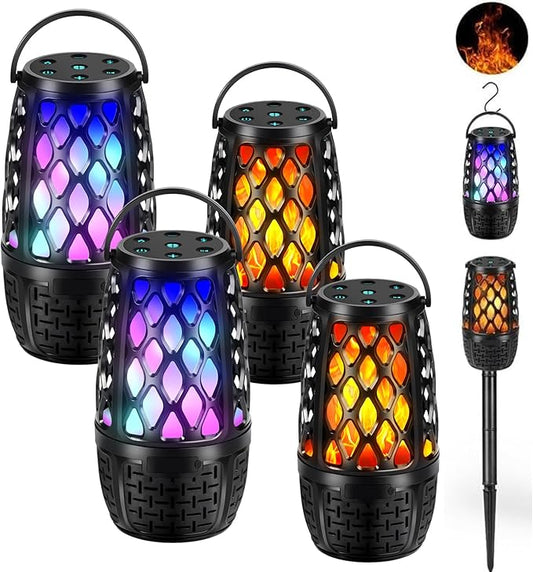 Upgraded Outdoor Speakers with Flame Light, Outdoor Bluetooth Speakers with Colorful LED, IPX6 Waterproof Gifts for Men, Auto-Sync Up to 100 Speaker, BT 5.3 HD Surround Sound, for Patio/Yard/Porch