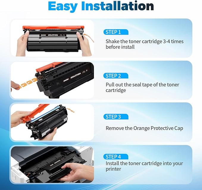 655A Toner Cartridges 4 Pack Replacement for HP 655A CF450A CF451A CF452A CF453A Compatible with HP Color LaserJet Enterprise M652dn M652n M653dh M653dn M653x M681f M681z M682z M681dh (B,C,M,Y)