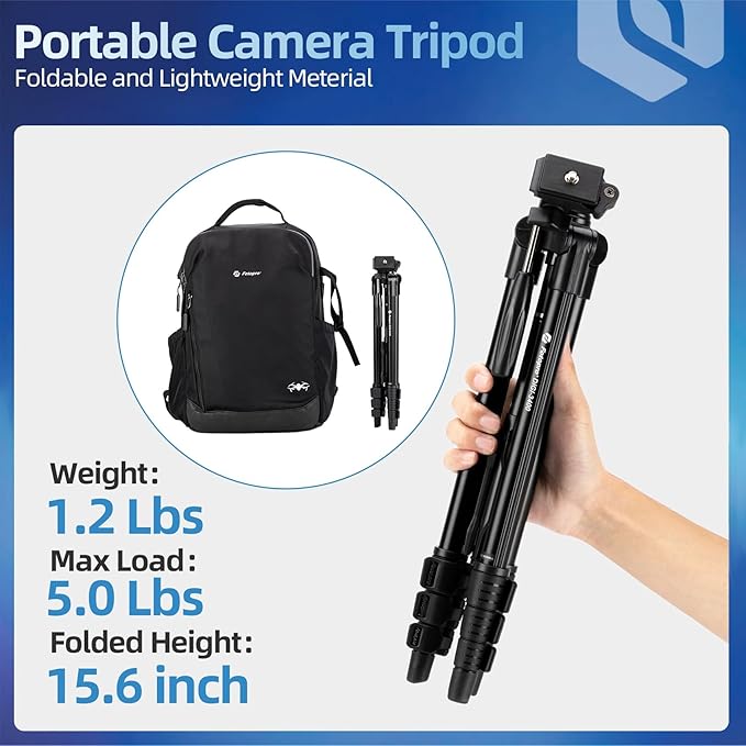 Fotopro 48" Camera Phone Tripod with 3-Way Head Phone Mount Remote Control, Aluminum Lightweight Portable Travel Tripod Stand for Camera Smartphone