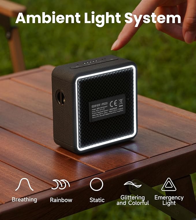 Edifier ES20 Portable Bluetooth Speaker with IP67 Waterproof & Dustproof, 15 Hours Playtime, Wireless Connectivity for Home Office Outdoor (Black)