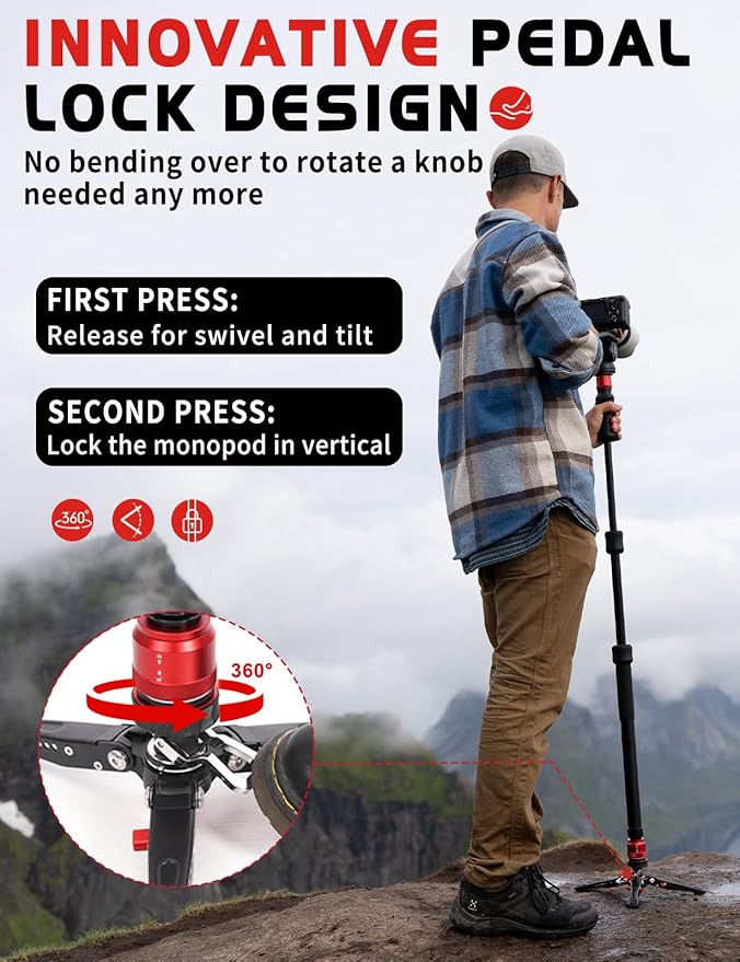 IFOOTAGE Cobra 3 Strike A150S Monopod Camera Stand with Pedal, One-Touch Lifting Quick Release Monopod for Shooting Bird/Animal/Sports Event/Wedding/Live Show, Payload 11lb, 60"/150cm