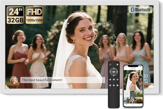 BSIMB Large Digital Picture Frame 24 Inch, 1920x1080 FHD WiFi Digital Photo Frame Electronic 32GB Display, Wall Mount Included, Share Pictures/Videos via App Easy Setup Gifts for Mom(Non-Touch), White