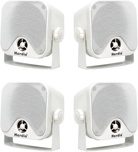 Herdio 4 Inches Heavy Duty Waterproof Boat Marine Box Outdoor Speakers Surface Mounted for Skid Steer ATV UTV RZR RV Golf Cart Tractor Powersports Boat Truck Jeep(4 White Speakers)