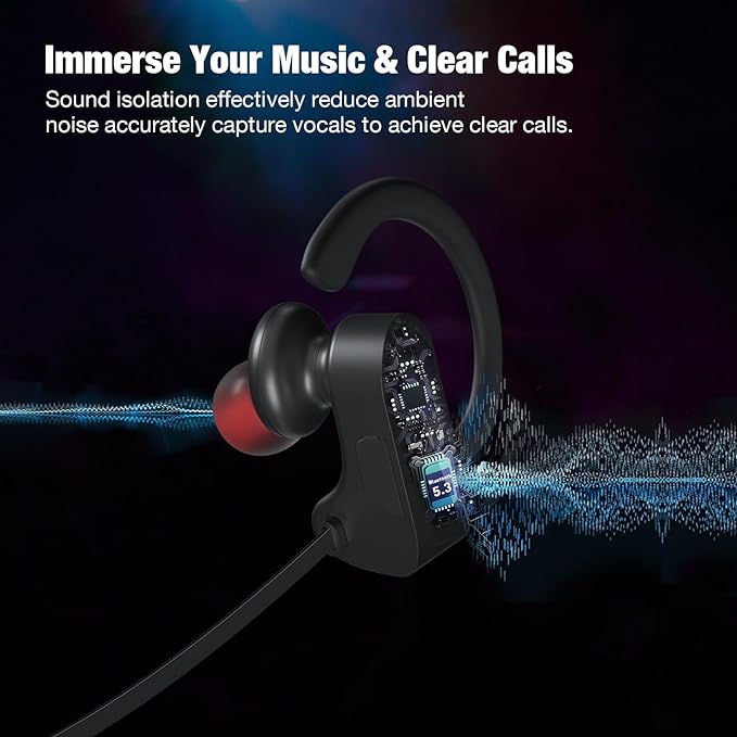 JOYWISE Bluetooth Wireless Headphones 16H Playtime Earbuds with Mic Stereo in-Ear Earphones, IPX7 Waterproof Sports Sound Isolation Headsets for Running, Gym, Workout
