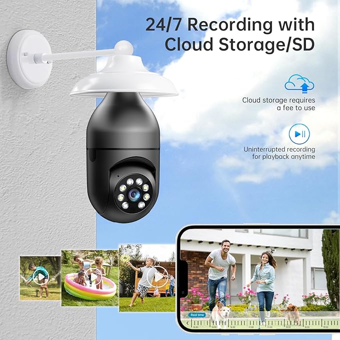 WESECUU Light Bulb Security Camera -5G& 2.4GHz WiFi 2K Security Cameras Wireless Outdoor Motion Detection and Alarm,Two-Way Talk,Color Night Vision,Human Detection, Bulb Camera Compatible with Alexa