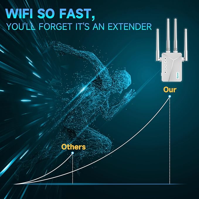 WiFi Extender Signal Booster for Whole Home & Backyard - 10K Sq.Ft Coverage w/4 Antennas | 90% Faster Internet Booster w/Ethernet Port, Easy Setup Wireless Repeater Works with Any Router | Long Range