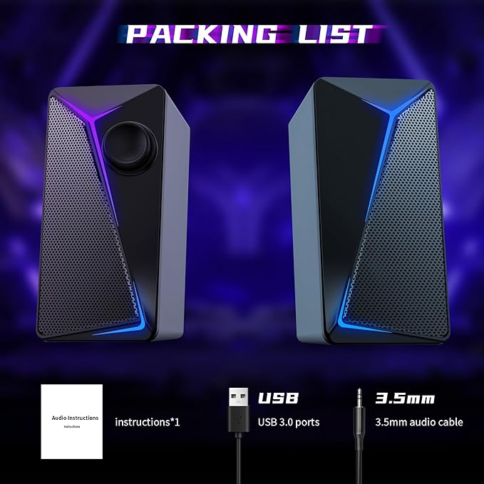 ROSON Computer Speakers, Gaming PC Speakers with Enhanced Bass and Volume Control, Stereo 2.0 USB Powered 3.5mm Aux Multimedia Speakers for Laptop/Desktop/Tablets/Phone