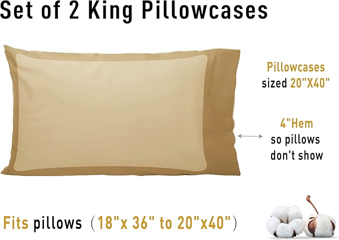 Sunflower King Pillowcases Set of 2, 100% Cotton King Size Pillow Cases 2, 20×40 inches Butterum, Soft and Breathable