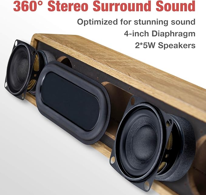 MICA Bluetooth Computer Speakers, Angled Wooden Computer Sound Bar, 3.5mm Aux-in Connection, Wired USB Powered PC Speakers for Desktop Monitor, Laptop, Tablet - Yellow (M30T)