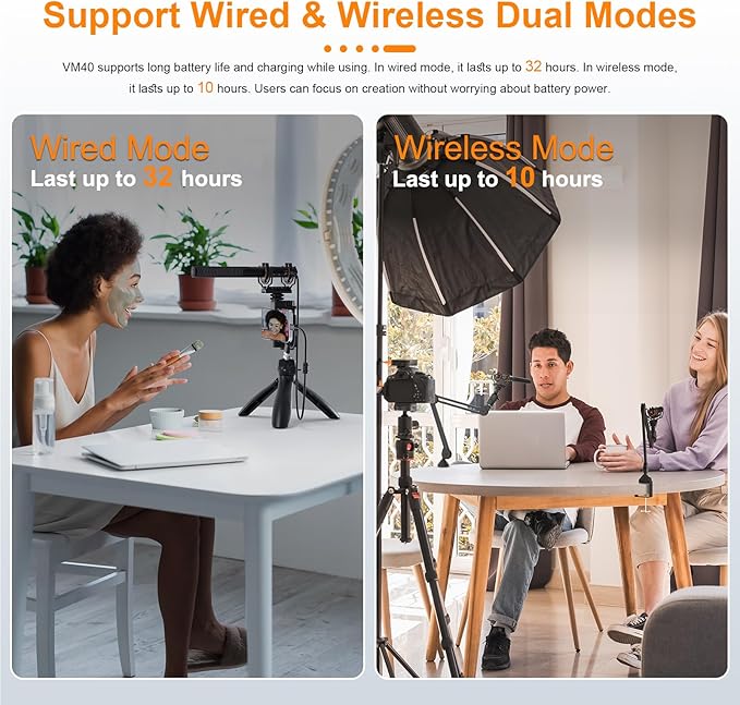 COMICA VM40 Shotgun Microphone with Wireless Modes, 48kHz/32-bit, 32GB Storage, Safety Audio Track, Super Cardioid Camera Mic for Filmmakers, Vloggers - Wireless Mic for Camera, Smartphone, PC