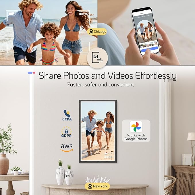 NexFoto 32 Inch Touchscreen Large Digital Picture Frame, 64GB WiFi Digital Photo Frame FHD 1920 * 1080, Add Photos from Google Photos, Upload Videos Instantly, for Housewarming/Birthday, Black Wood