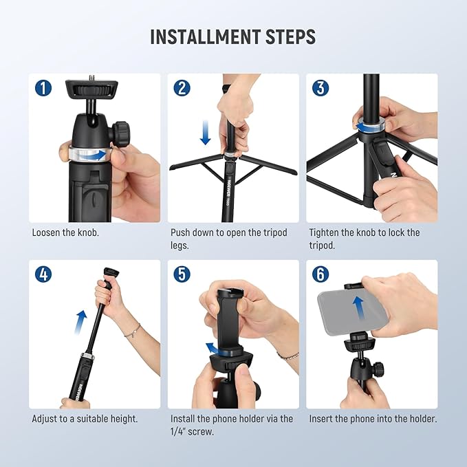 NEEWER Phone Tripod for Camera with Cell Phone Holder & Remote, 62.9" All Metal Selfie Stick Travel Vlog Video Recording Portable Stand Compatible with iPhone Canon Sony Nikon, Cleaning Cloth, TS05