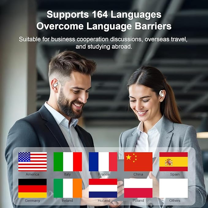 AI Translation Earbuds Real Time, 164 Language Translator Earbuds OWS 3-in-1 Translation Headphones, Translation Device for Travel Business Learning Compatible with iOS and Android,Khaki