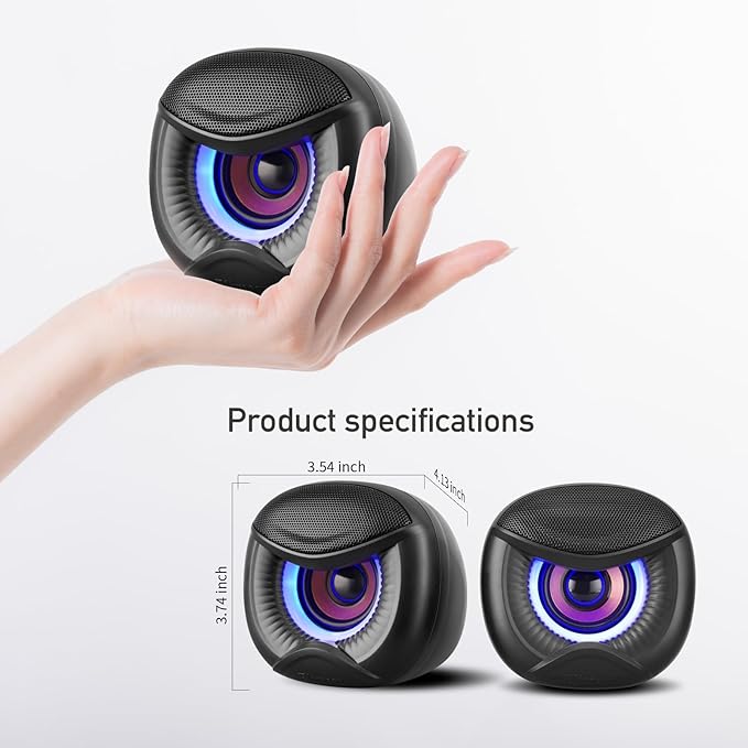 USB Computer Speakers for RGB Lighting, PC Speakers with a USB-C Interface are Suitable for Desktop Laptop Monitor, Owl Eye Design, Blue Lights