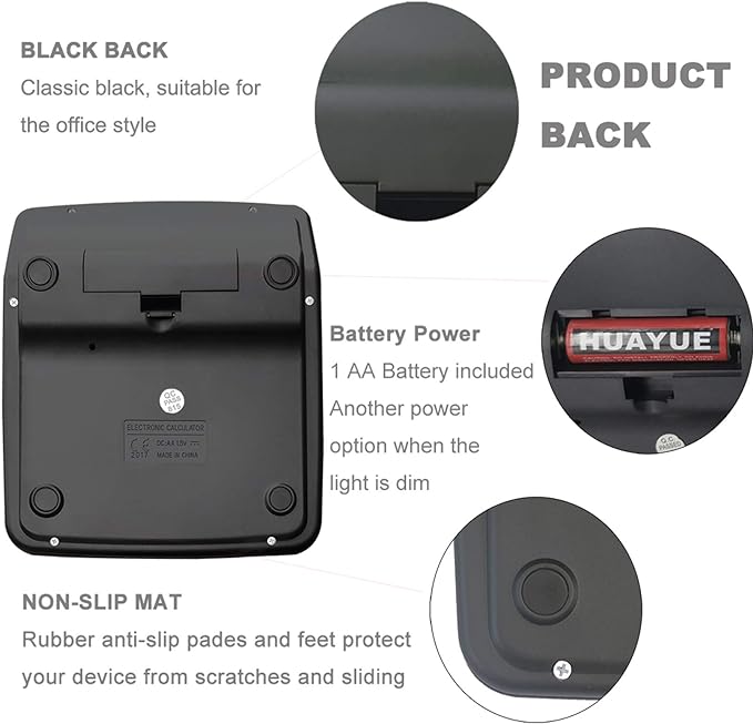 Calculators for Desk, BESTWYA 12-Digit Dual Power Handheld Desktop Calculator with Large LCD Display Big Sensitive Button (Black,Pack of 4)