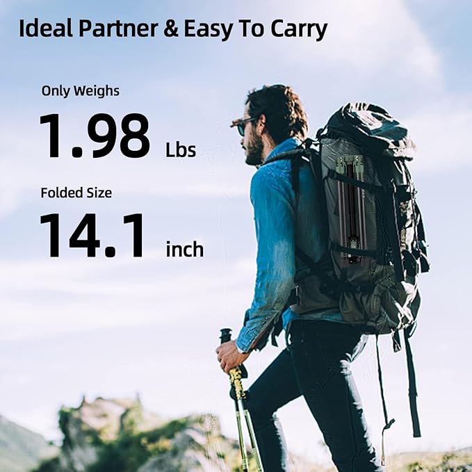 Fotopro 62 Inch Carbon Fiber Tripod for Camera Ultralight Travel Camera Tripod Max Loads Up 22lbs X-Aircross 3 Green