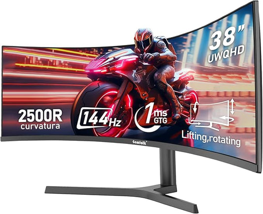 38 Inch Ultrawide Curved 144Hz Gaming Computer Monitor 2500R PC Screen 21:9 UWQHD (3840x1600),1ms,10bit,Freesync,Display Port、HDMI,Liftable Stand,Wall Mount Compatible 100 * 100mm-Black