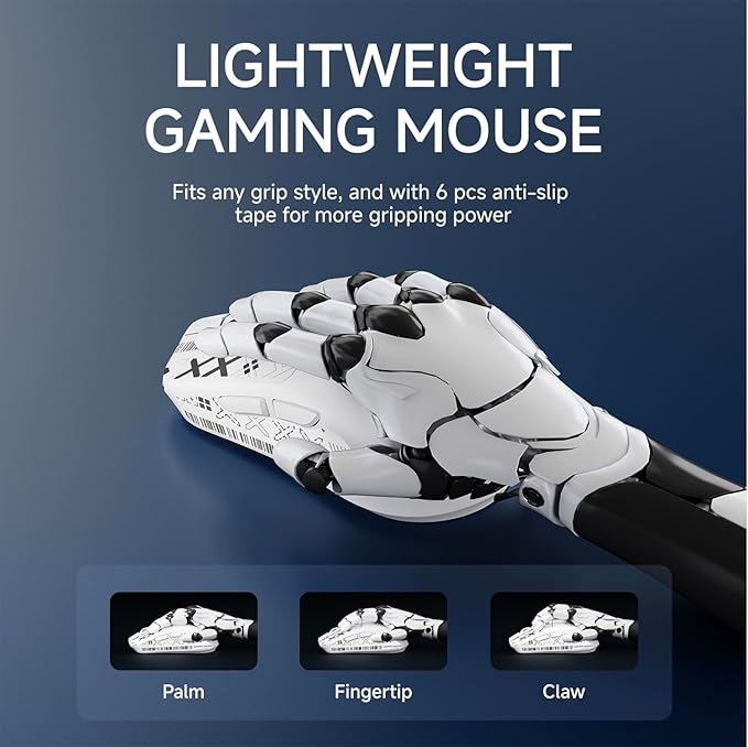 EWEADN X23Pro Wireless Gaming Mouse, 2.4G/BT5.0/USB-C Esports Gaming Mouse, 49g Lightweight Mouse Gaming, 12000 DPI Wireless Mouse with 6 Programmable Buttons,for Laptop/PC/Mac, White