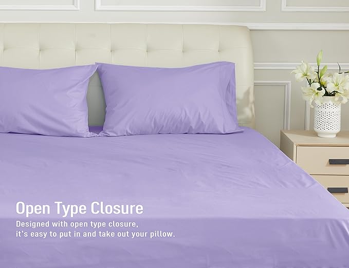 Sunflower King Pillowcases Set of 2, 100% Cotton King Pillow Cases 2, 20×40 inches Lavender, Soft and Breathable