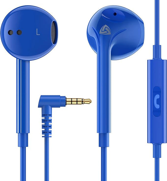 LUDOS ZENITH Wired Earbuds in-Ear Headphones, 2 Years Warranty, Earphones with Microphone, Corded for 3.5mm Jack Ear Buds for iPhone, Samsung, Computer, Laptop, Kids, School Students, Small Ear - Blue