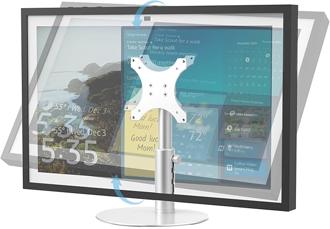 Almoz Sturdy Stand Compatible with Echo Show 21, Show 15 (All Generations) with Adjustable Tilt, 4 Height Levels, Flexible Viewing and Solid Support for Show 15 2nd Gen (Basic-Silver)