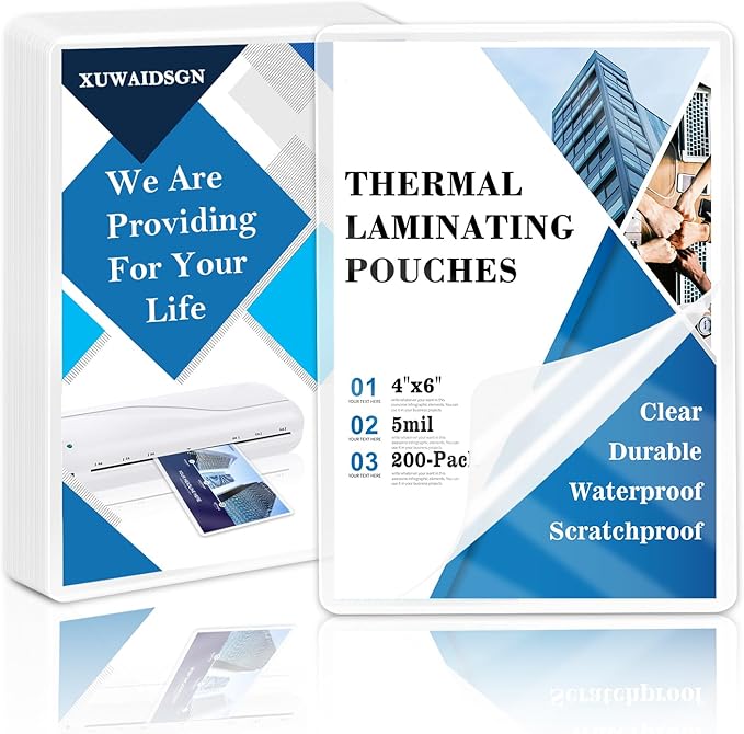 200 Pack 5mil 4“x6" Thermal Laminating Pouches Badge Laminate Pouches Clear Laminated Luggage Tags Printable Laminator Pouches for Business Permits Cards (200, 4"x6"-5mil)