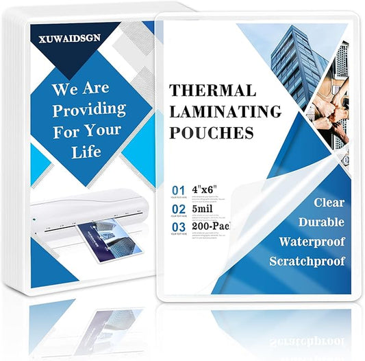 200 Pack 5mil 4“x6" Thermal Laminating Pouches Badge Laminate Pouches Clear Laminated Luggage Tags Printable Laminator Pouches for Business Permits Cards (200, 4"x6"-5mil)