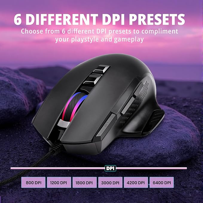 Wired Mouse for Gaming, RGB Lighting, Claw Grip Design, Adjustable DPI, Rapid Trigger & Sniper Buttons, Computer/Laptop – Black
