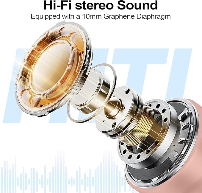 kurdene Wireless Earbuds Bluetooth 5.4 in Ear Buds Light Weight Headphones,Deep Bass Sound,Built in Mics Headset,Clear Calls Earphones for Sports Workout Pink