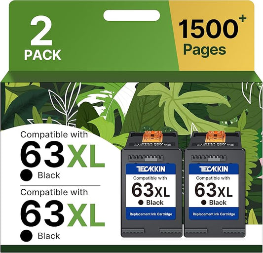 63XL Black High-Yield Ink Cartridge for HP 63 Black Ink Cartridge Replacement for HP Ink 63 Works with HP OfficeJet 3830 4650 5255 5258 Envy 4520 4512 DeskJet 1112 2130 3630 F6U64AN (2 Black Pack)