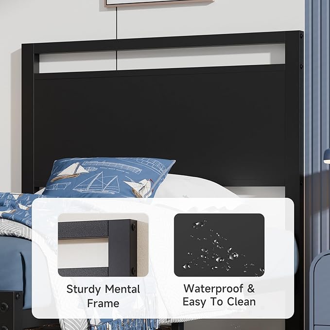 Z-hom Upgraded Twin Bed Frames, Heavy Duty Metal Sturdy Bed Frame Twin Size with Modern Wood Headboard & Footboard, Stable Platform Bed Furniture Bed Storage, No Noise, No Box Springs, Black