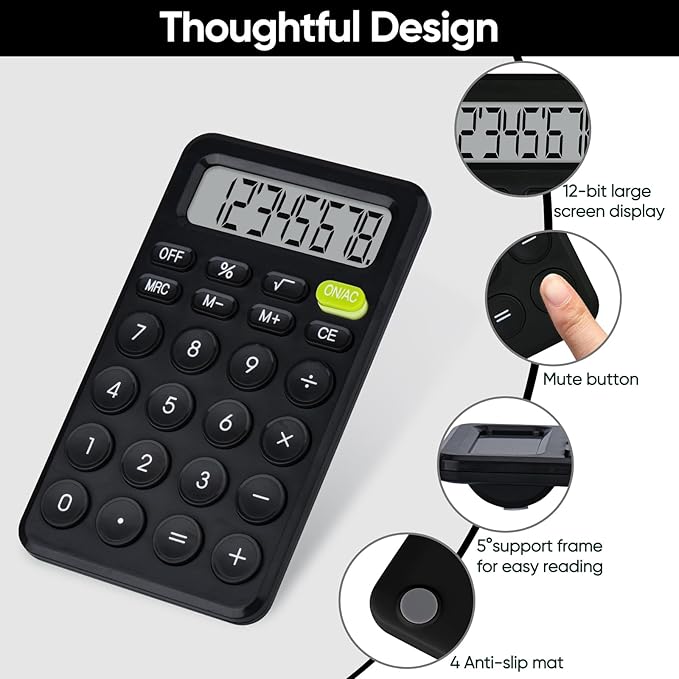Basic 4 Function Calculator for Students and Office: Small, Portable, and Easy-to-use - Suitable for School and Office Essentials (Black)