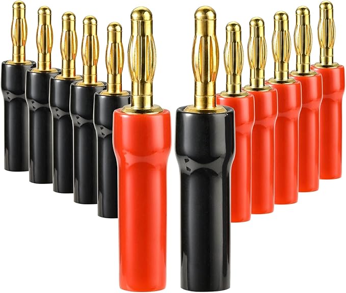 4 mm Gold Plated Open Screw Type Speaker Connector Banana Plugs,12 Count(1 Pack of 6 Pairs)