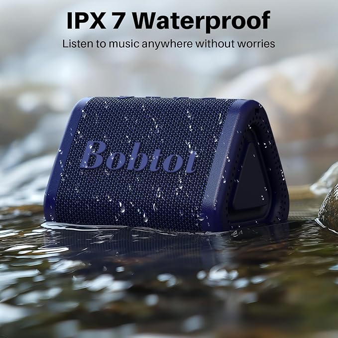 Bobtot Portable Bluetooth Speaker Wireless, IPX7 Small Shower Speaker Waterproof, 15H Playing Time, Loud and Stereo Sound with Bass, TWS Pairing for Party, Camping, Travel, Blue