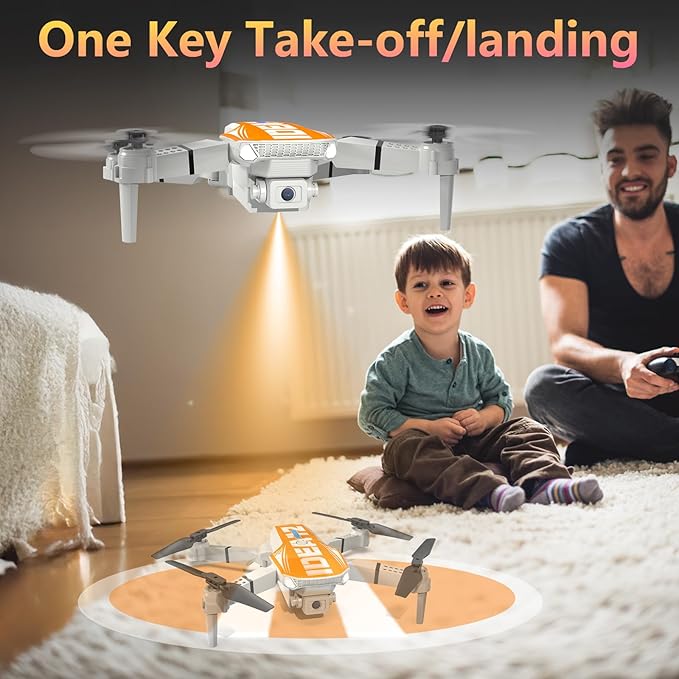 LE-IDEA Mini Drone with Camera 1080P, IDEA12 FPV Foldable Drone for Adults, 270° Obstacle Avoidance, One-Key Take Off/Landing, Headless Mode, 3 Speed Adjustment, RC Quadcopter for Beginners (Orange)