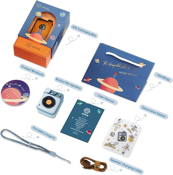 Muzen Mini Bluetooth Speaker, Button Small Cute Portable Metal Retro Wireless Speaker with Loud Volume Great Sound and Portable Lanyard & Gift Bag for Office Classic Vintage Decor