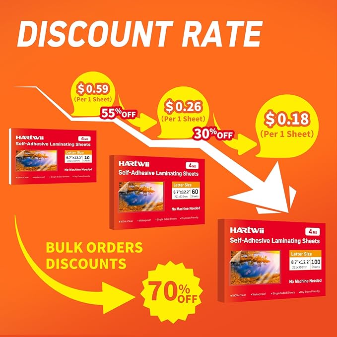 60 PCS Self Adhesive Laminating Sheets,8.7 x 12.2 Clear Laminating Sheets No Machine Needed,Self Sealing Laminating Sheets Suitable for 8.5 x 11 Inches Letter Size