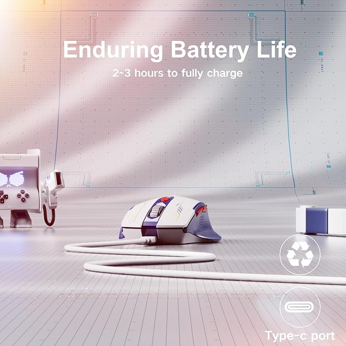 Bluetooth Mouse,[Upgraded] Multi-Device Wireless Mouse Rechargeable,Visible Battery Level,Tri-Mode (BT 5.0/4.0+2.4G Hz), 4 Adjustable DPI,Coldless Mice for Laptop and PC,Bluewhite