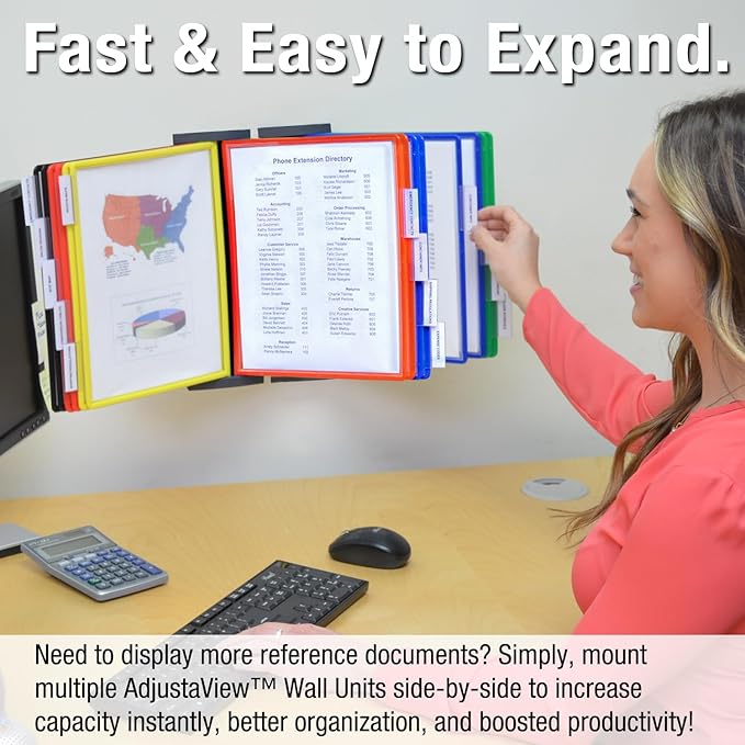 Ultimate Office AdjustaView 10-Pocket Wall Reference Organizer with Easy-Load Pockets and Mounting Screws