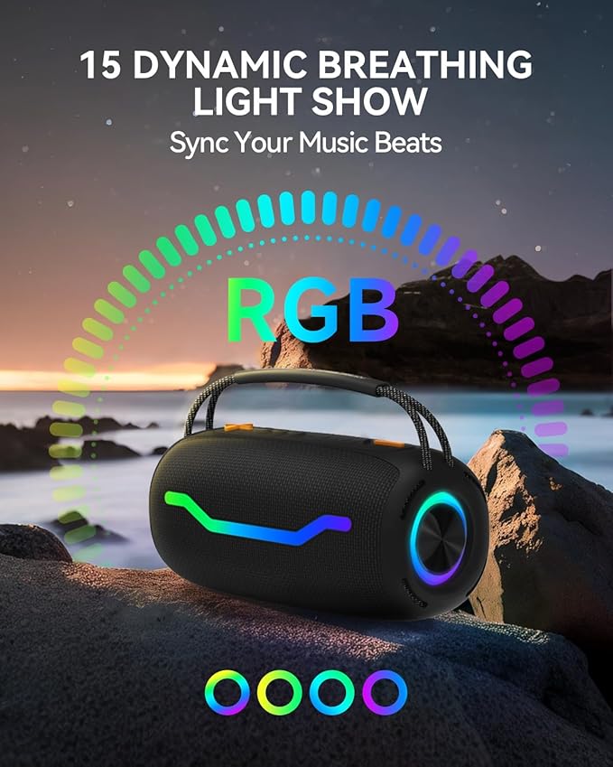 Portable Bluetooth Speaker with Light, Waterproof Karaoke Machine for Adults & Kids, Loud Sound and Deep Bass, Up to 8H Playtime, Support Bluetooth/AUX/USB for Home, Party, Outdoor and Travel