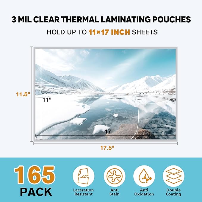 Koala Thermal Laminating Pouches, Hold 11X17 inch Sheets 165 Pack, 3 Mil Clear Thermal Laminate Sheets, 11.5X17.5 inch Lamination Sheet Paper for Laminator, Office and School Supplies